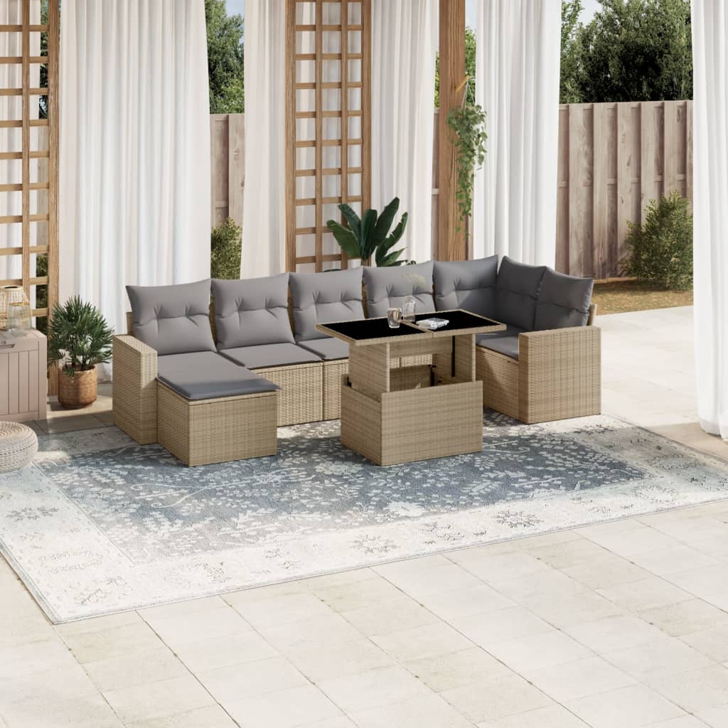 vidaXL Set de sofás de jardín y cojines 8 piezas ratán sintético beige