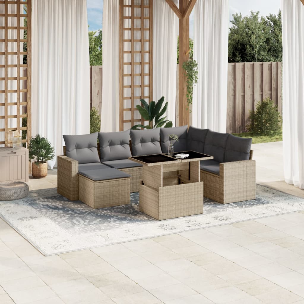 vidaXL Set de sofás de jardín y cojines 8 piezas ratán sintético beige