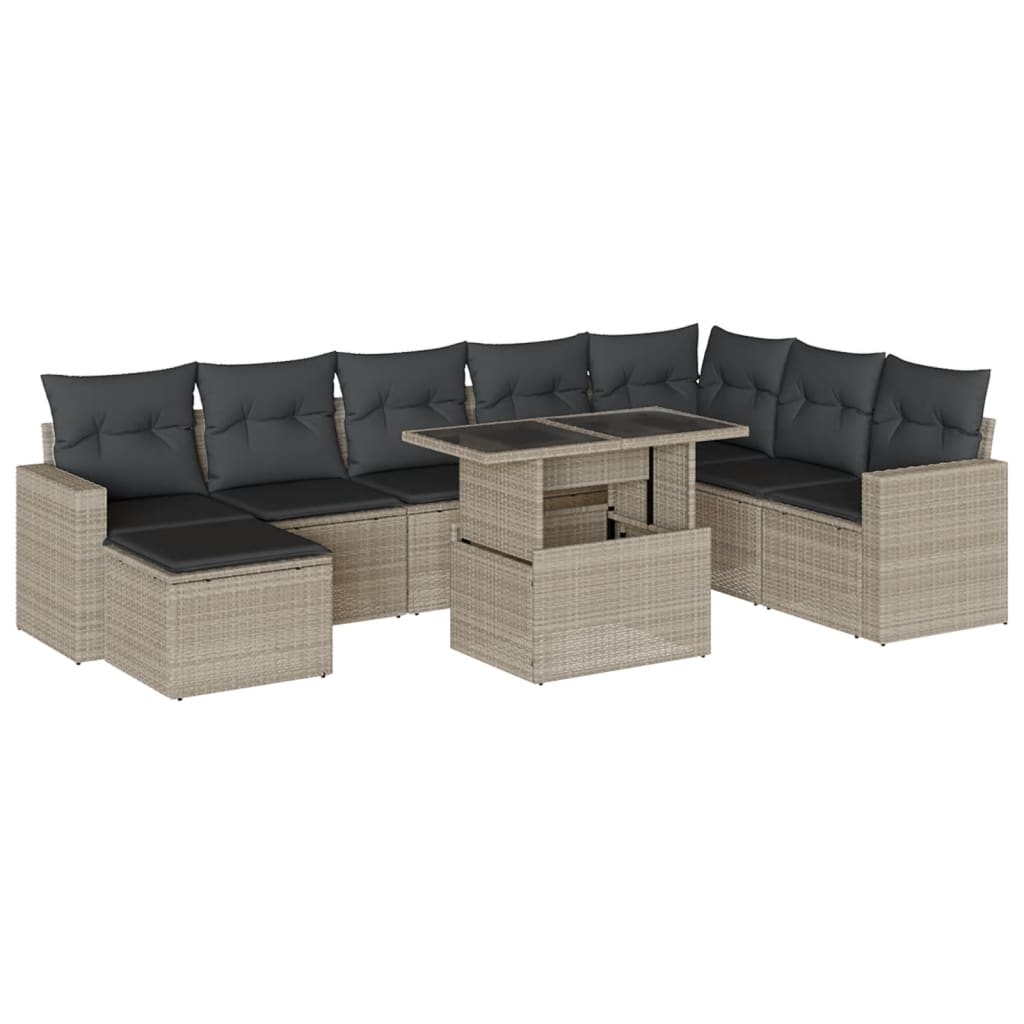 vidaXL Set muebles jardín 9 pzas y cojines ratán sintético gris claro