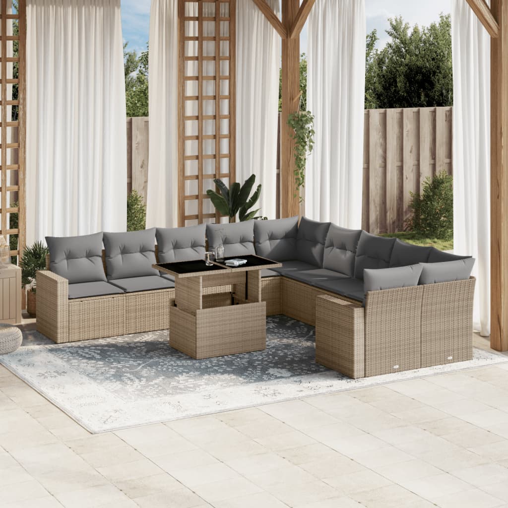 vidaXL Set de sofás de jardín 11pzas con cojines ratán sintético beige