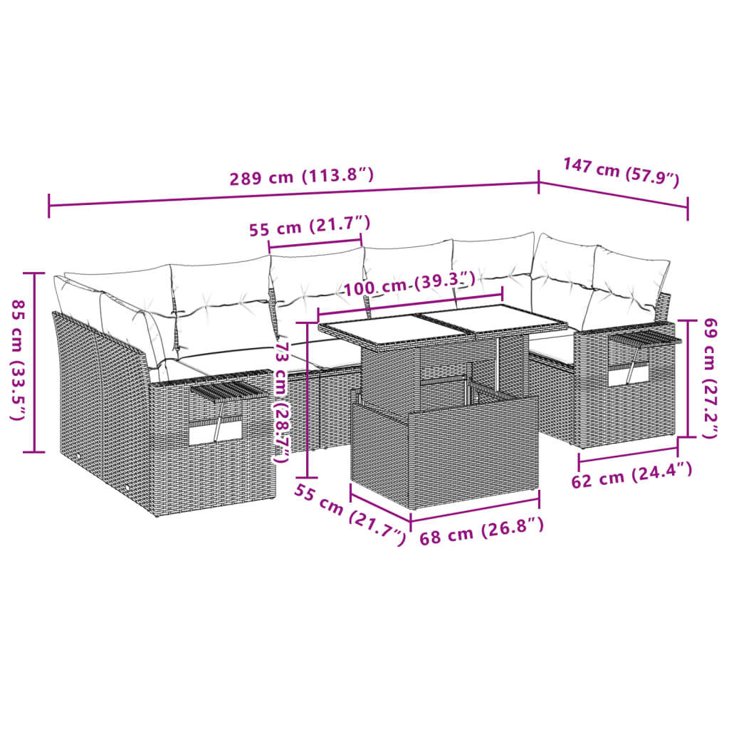 vidaXL Set de sofás de jardín y cojines 8 piezas ratán sintético beige