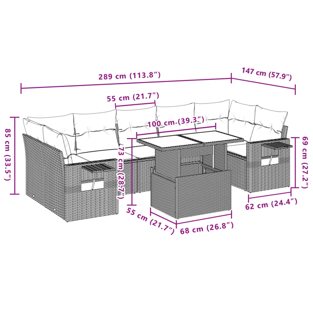 vidaXL Set sofás de jardín 8 piezas y cojines ratán sintético marrón