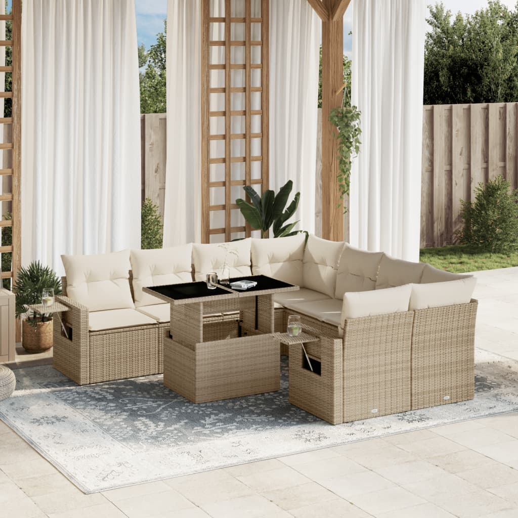 vidaXL Set de sofás de jardín 9 pzas con cojines ratán sintético beige