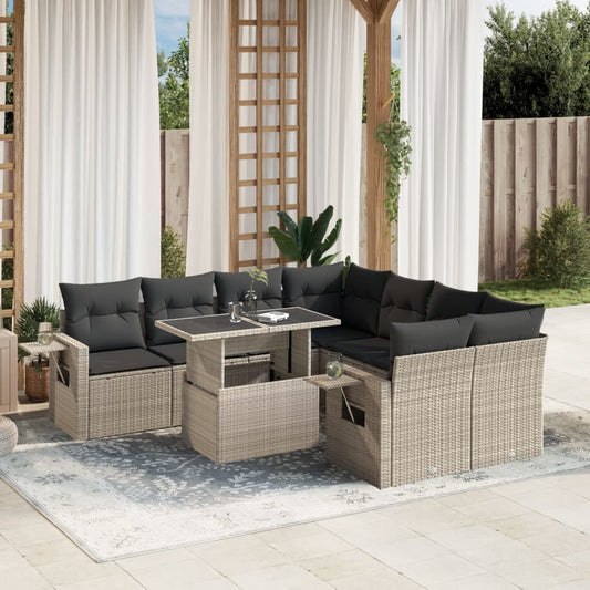 vidaXL Set muebles jardín 9 pzas y cojines ratán sintético gris claro