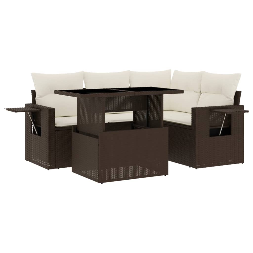 vidaXL Set comedor de jardín 5 piezas y cojines ratán sintético marrón