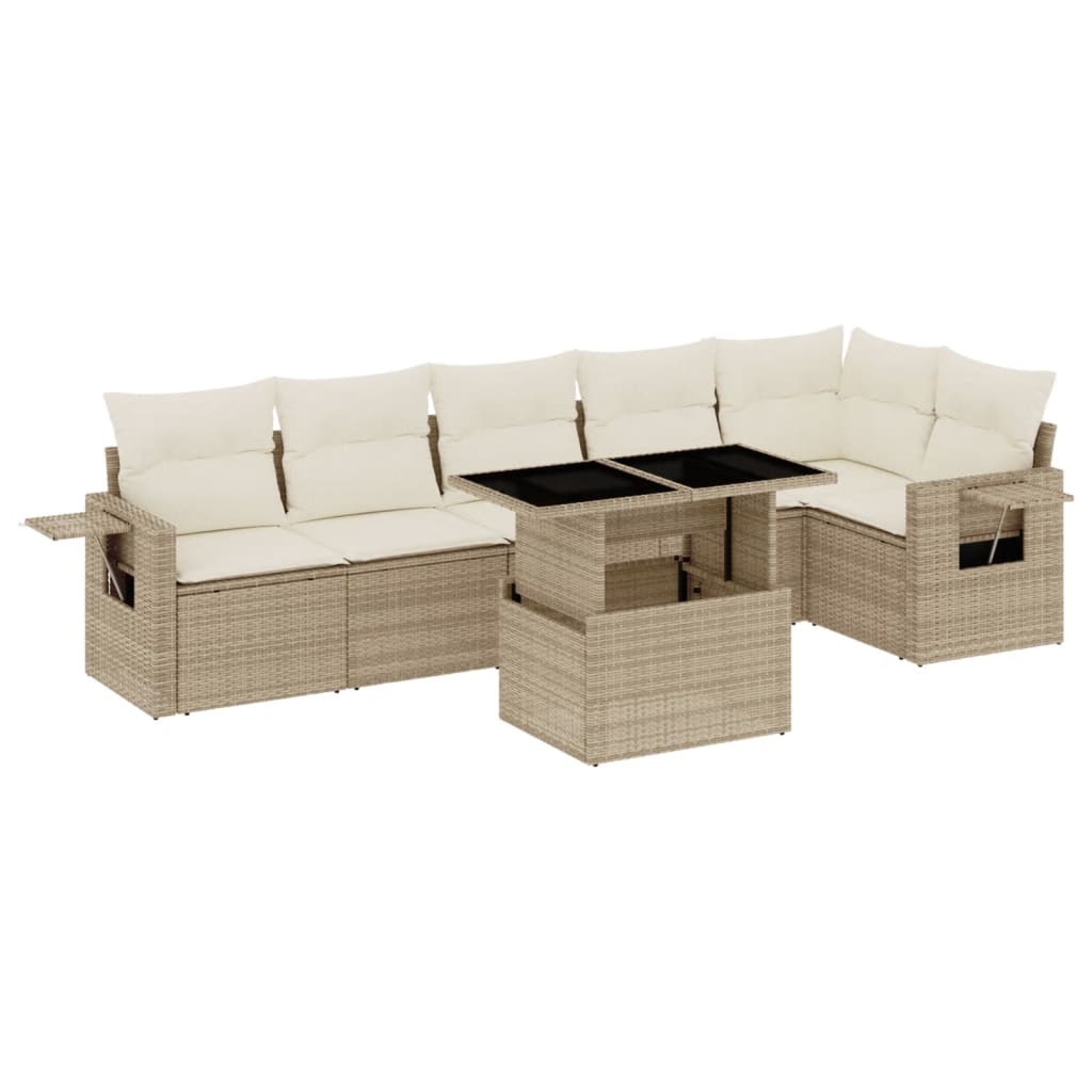 vidaXL Set sofás de jardín 7 piezas y cojines ratán sintético beige