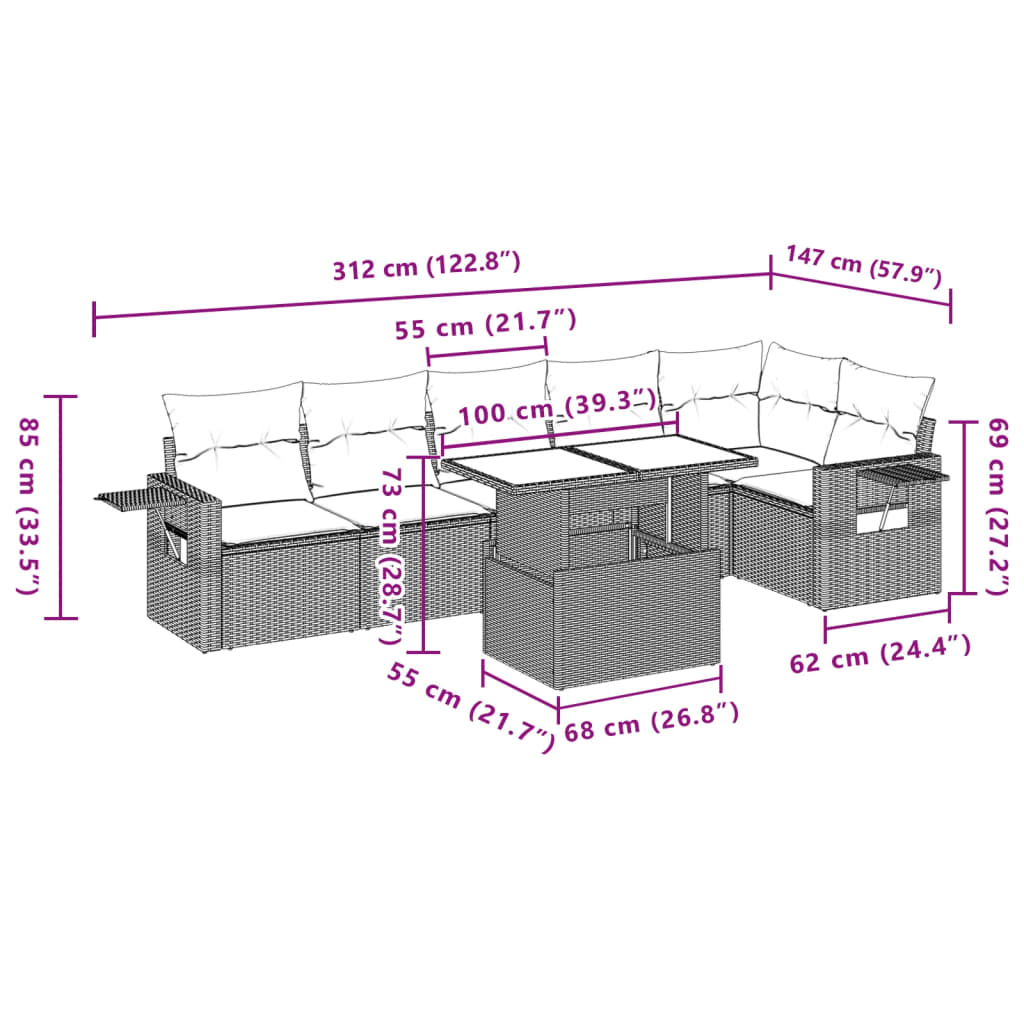 vidaXL Set sofás de jardín 7 piezas y cojines ratán sintético beige