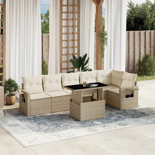 vidaXL Set sofás de jardín 7 piezas y cojines ratán sintético beige