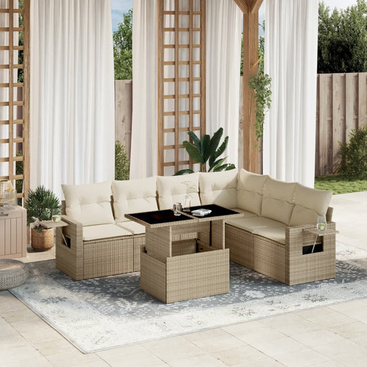 vidaXL Set sofás de jardín 7 piezas y cojines ratán sintético beige