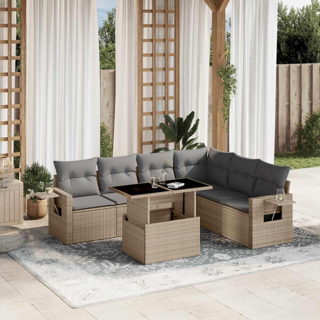 vidaXL Set sofás de jardín 7 piezas y cojines ratán sintético beige