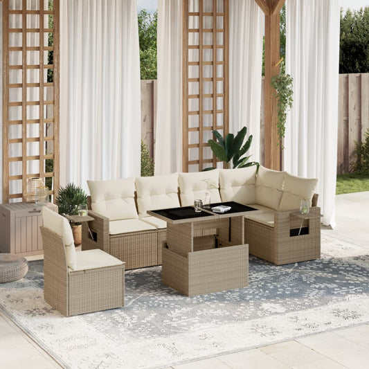 vidaXL Set sofás de jardín 7 piezas y cojines ratán sintético beige