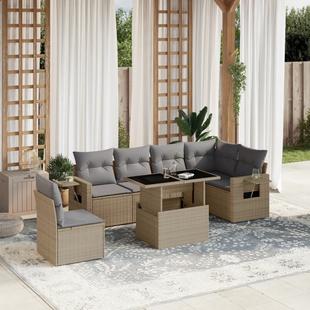 vidaXL Set sofás de jardín 7 piezas y cojines ratán sintético beige