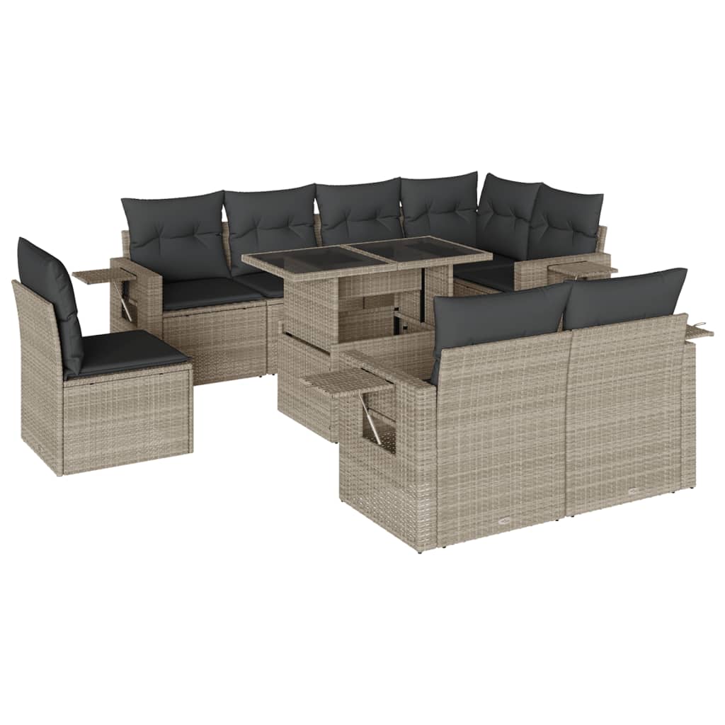 vidaXL Set muebles jardín 9 pzas y cojines ratán sintético gris claro