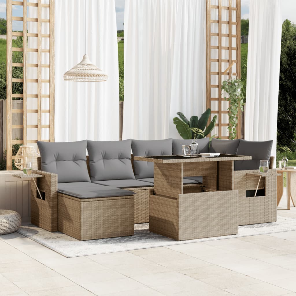 vidaXL Set sofás de jardín 7 piezas y cojines ratán sintético beige