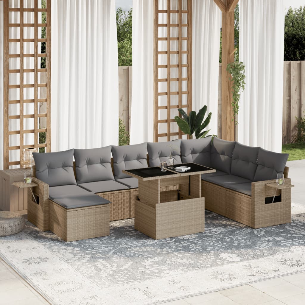 vidaXL Set de sofás de jardín 9 pzas con cojines ratán sintético beige