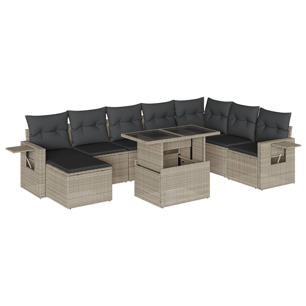 vidaXL Set muebles jardín 9 pzas y cojines ratán sintético gris claro