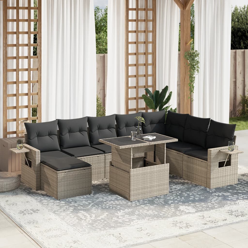 vidaXL Set muebles jardín 9 pzas y cojines ratán sintético gris claro