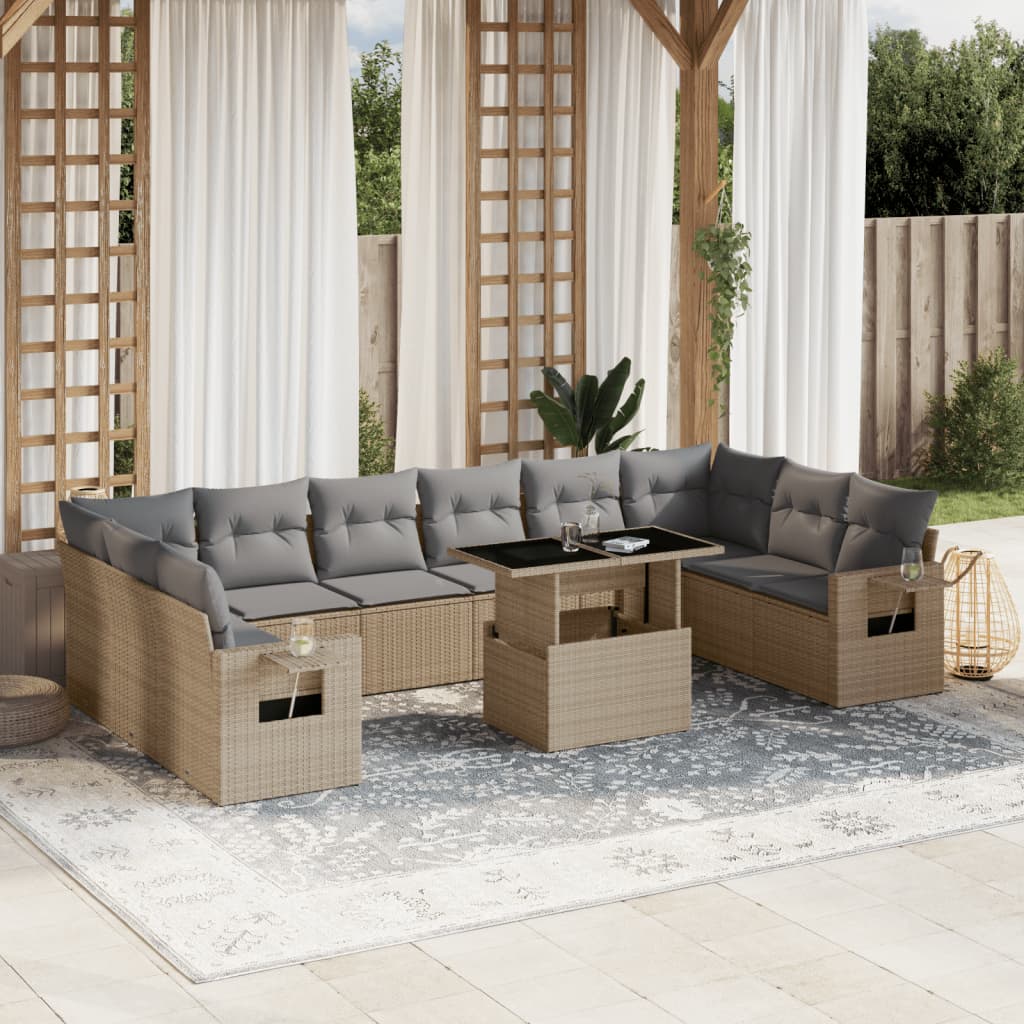 vidaXL Set de sofás de jardín 11pzas con cojines ratán sintético beige