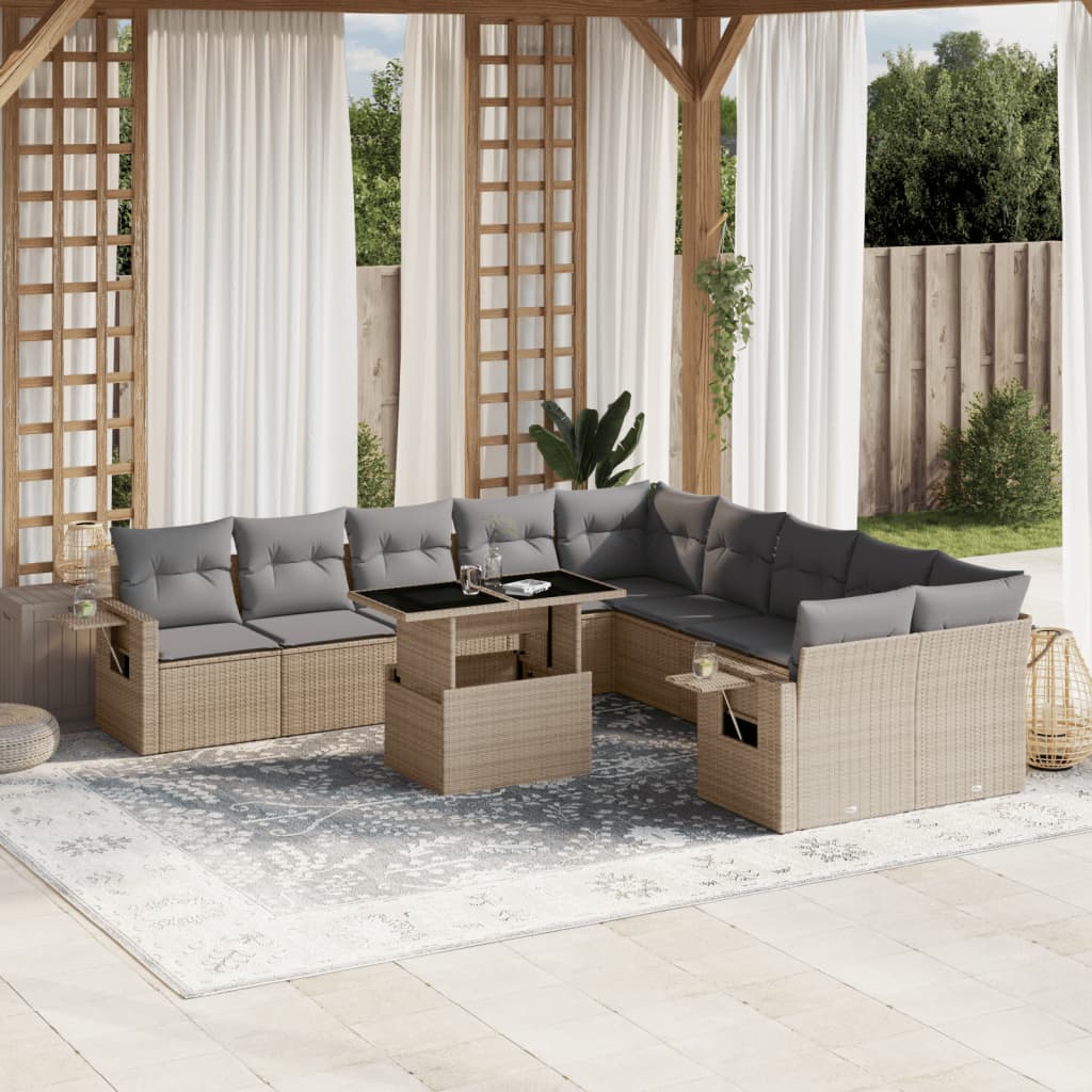 vidaXL Set de sofás de jardín 11pzas con cojines ratán sintético beige