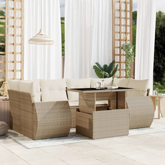 vidaXL Set sofás de jardín 7 piezas y cojines ratán sintético beige