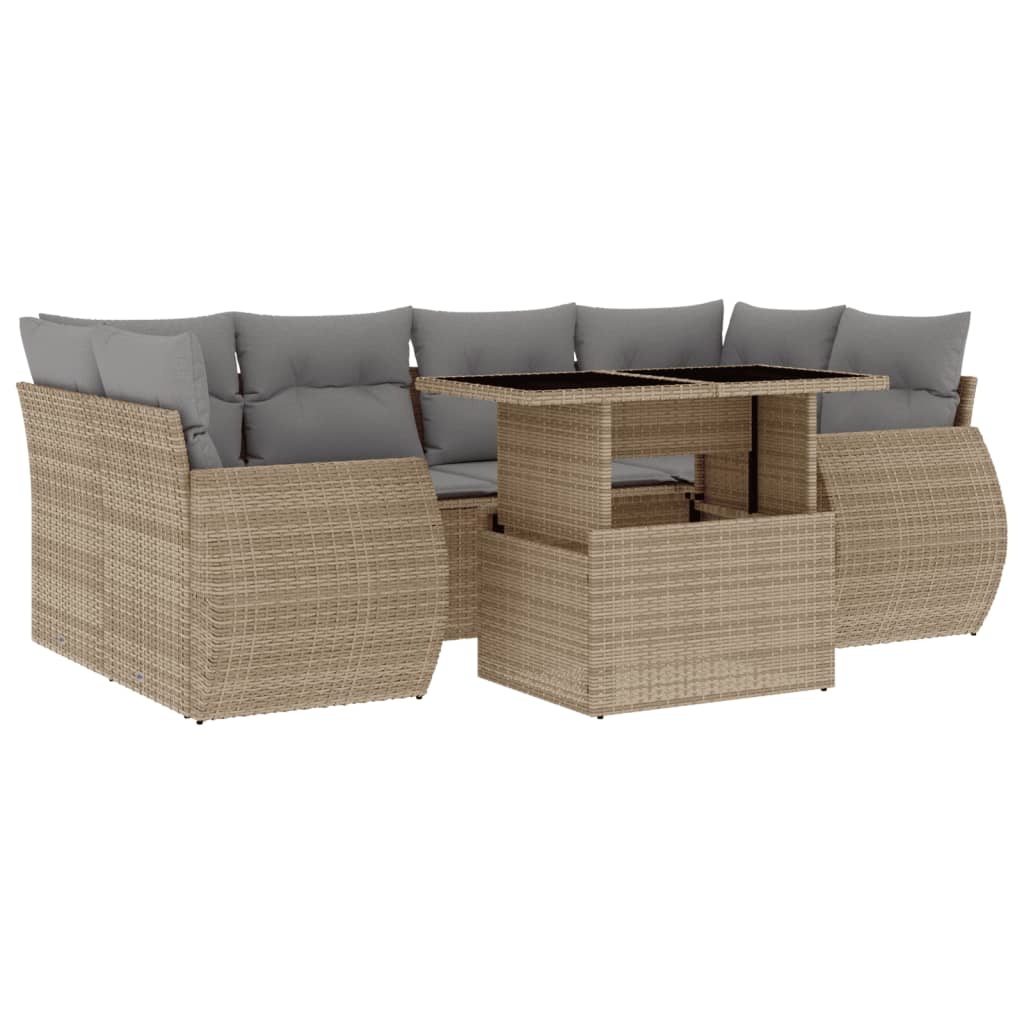 vidaXL Set sofás de jardín 7 piezas y cojines ratán sintético beige