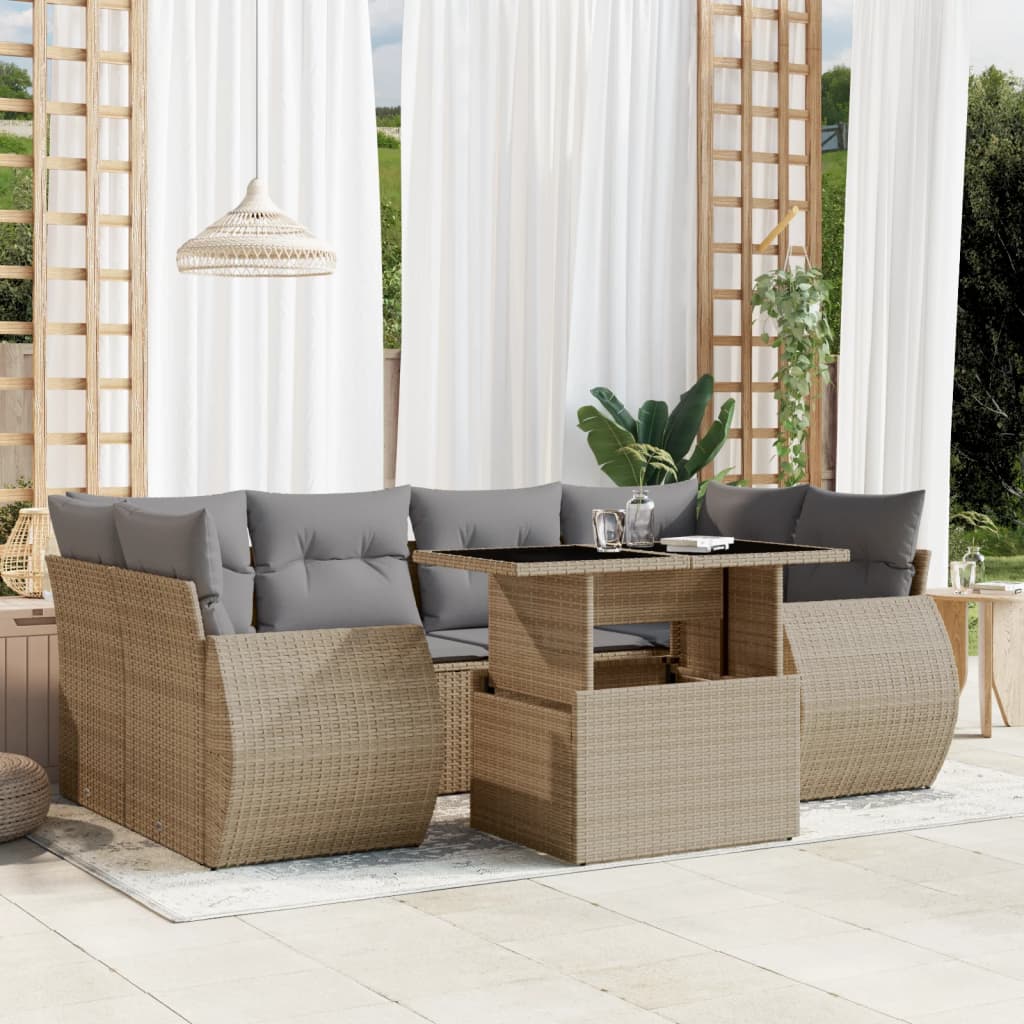 vidaXL Set sofás de jardín 7 piezas y cojines ratán sintético beige