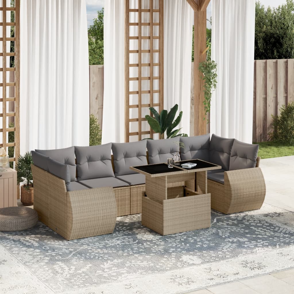 vidaXL Set de sofás de jardín y cojines 8 piezas ratán sintético beige