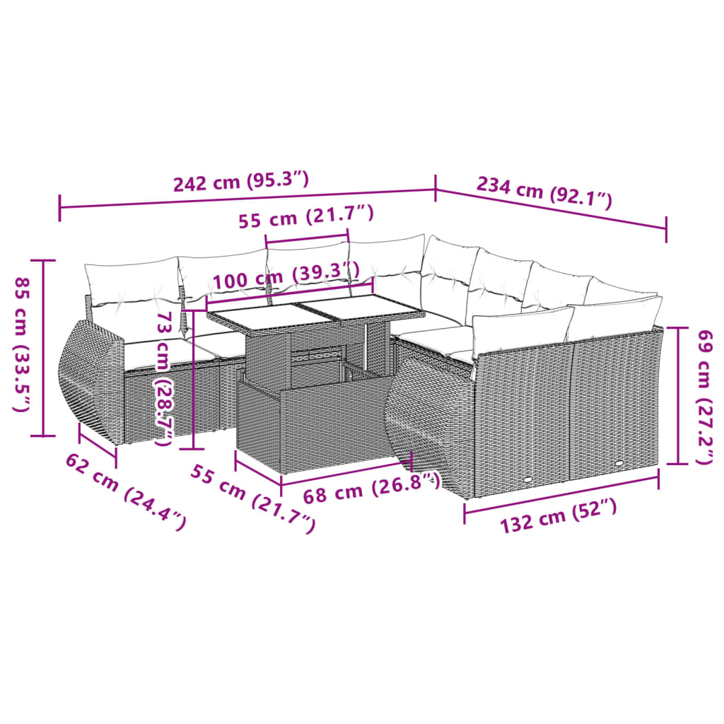 vidaXL Set de sofás de jardín 8 piezas y cojines ratán sintético negro