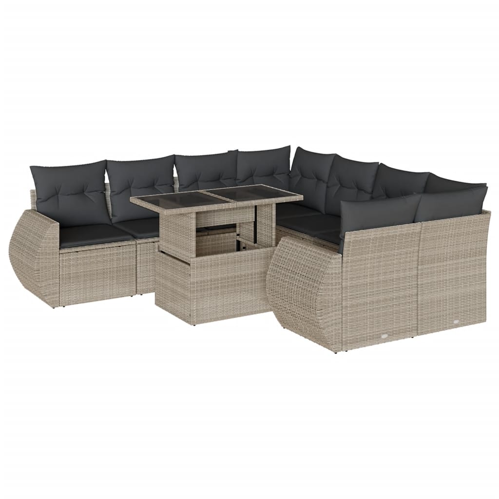 vidaXL Set muebles jardín 9 pzas y cojines ratán sintético gris claro