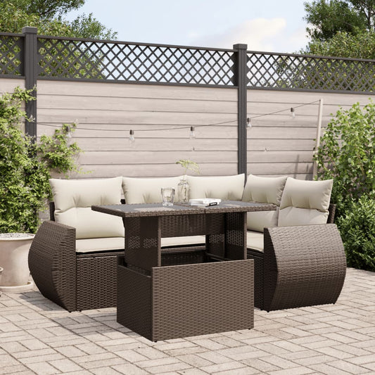 vidaXL Set comedor de jardín 5 piezas y cojines ratán sintético marrón