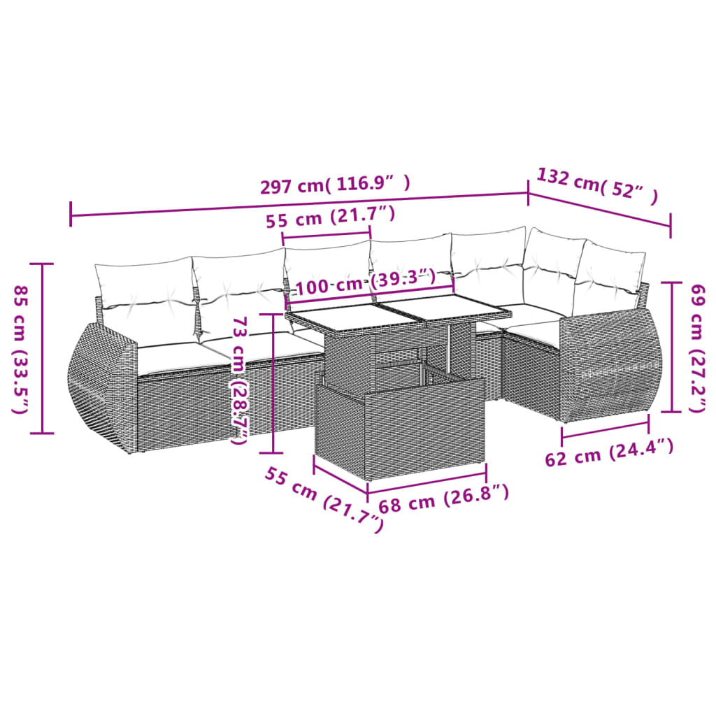 vidaXL Set sofás de jardín 7 piezas y cojines ratán sintético beige