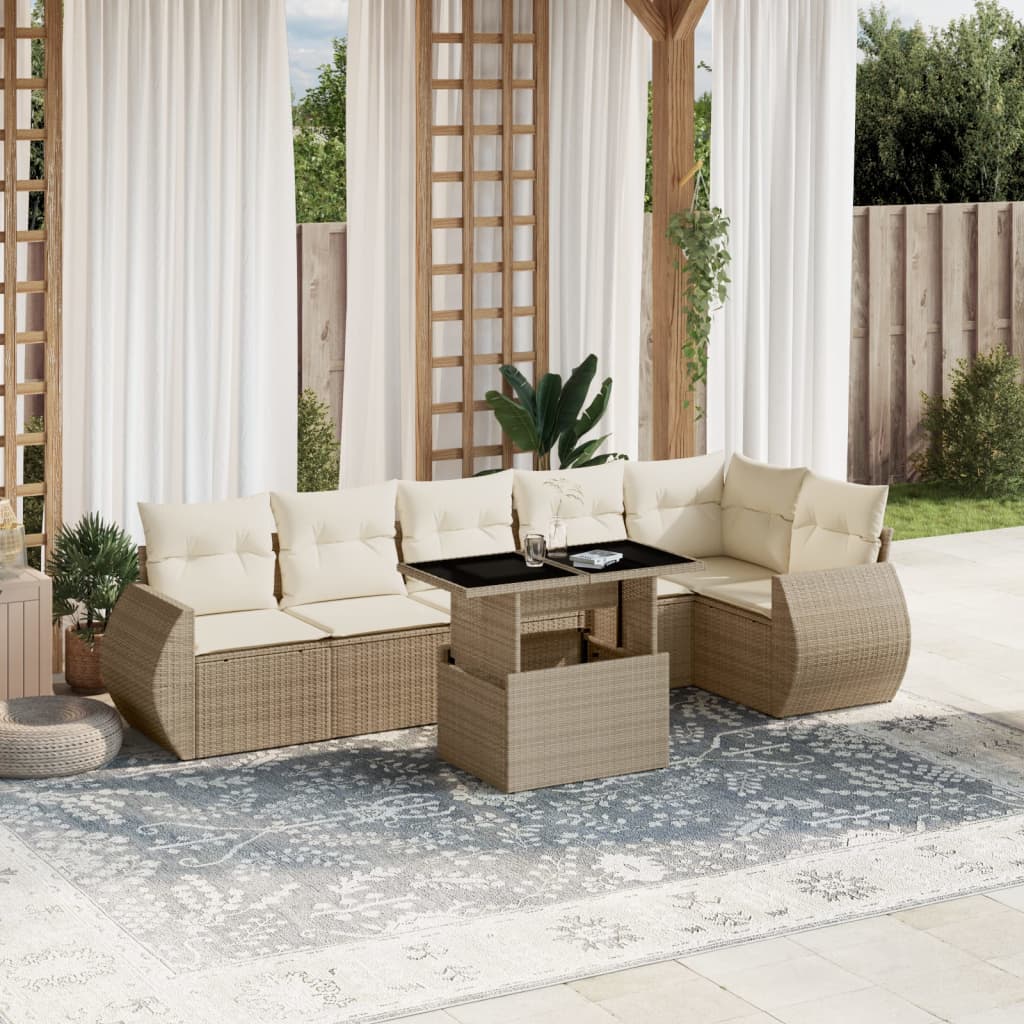 vidaXL Set sofás de jardín 7 piezas y cojines ratán sintético beige