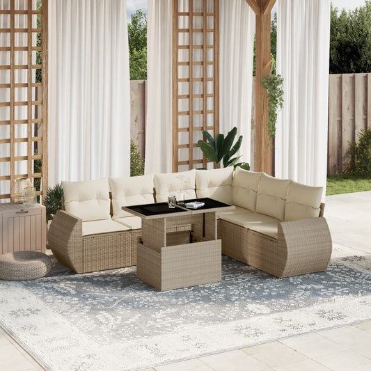 vidaXL Set sofás de jardín 7 piezas y cojines ratán sintético beige