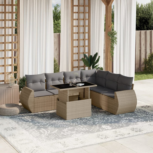 vidaXL Set sofás de jardín 7 piezas y cojines ratán sintético beige