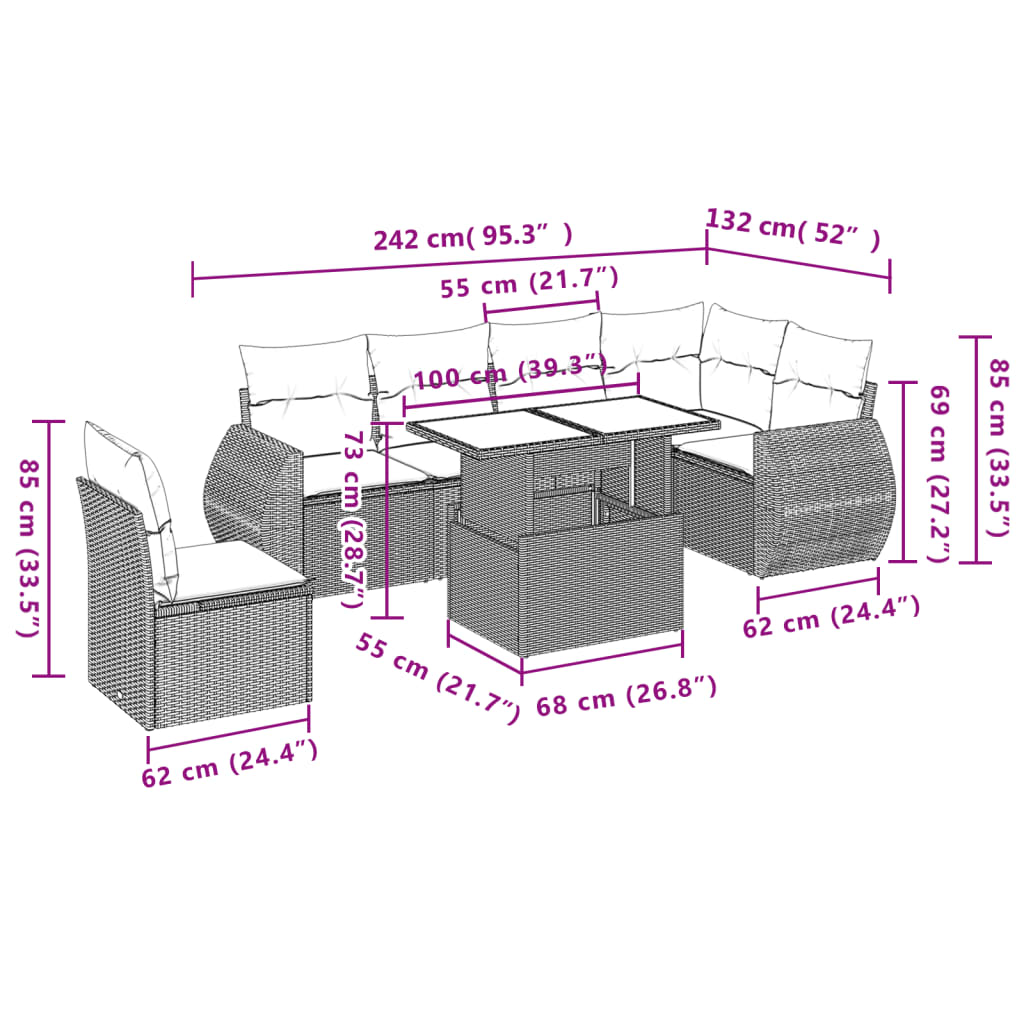 vidaXL Set sofás de jardín 7 piezas y cojines ratán sintético beige