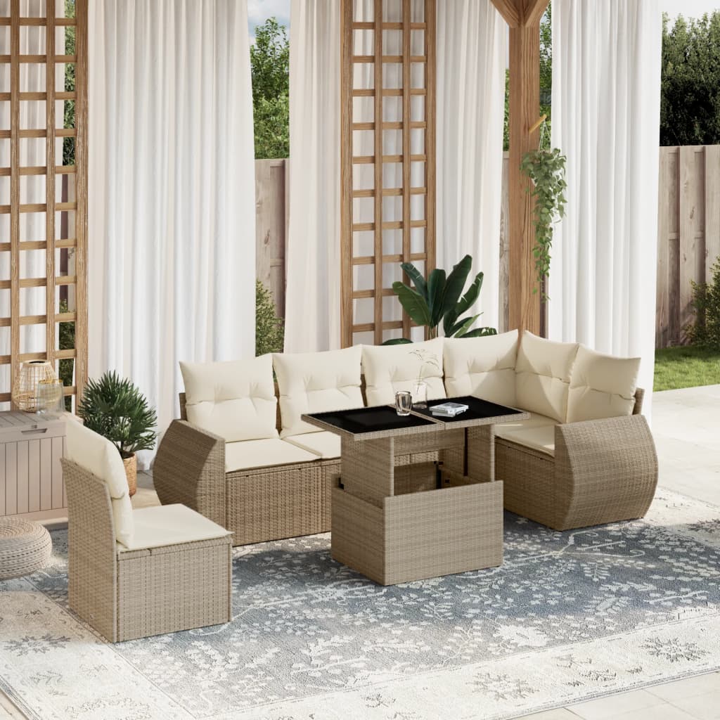 vidaXL Set sofás de jardín 7 piezas y cojines ratán sintético beige