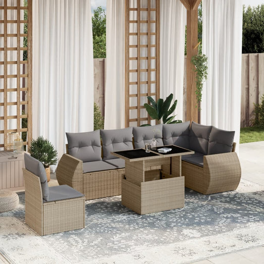 vidaXL Set sofás de jardín 7 piezas y cojines ratán sintético beige