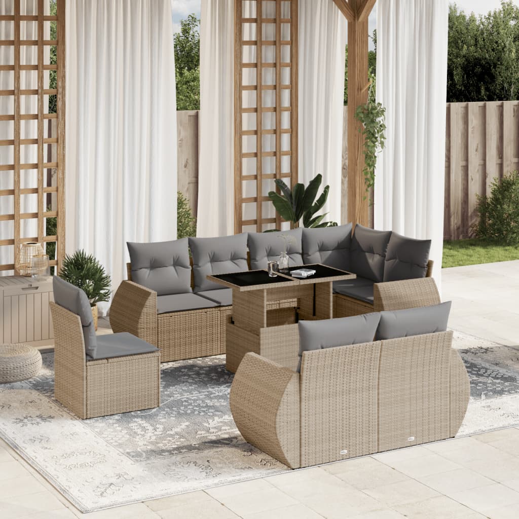 vidaXL Set de sofás de jardín 9 pzas con cojines ratán sintético beige