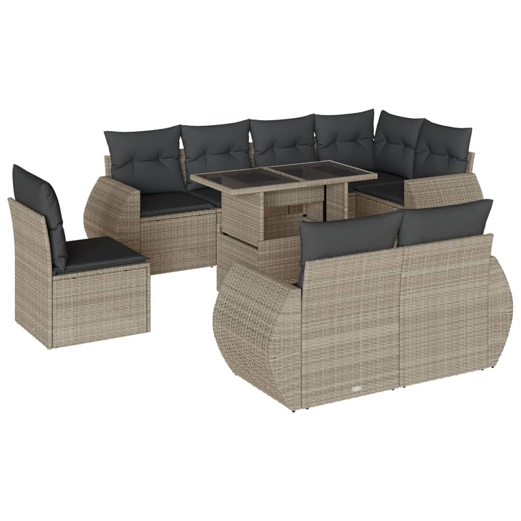 vidaXL Set muebles jardín 9 pzas y cojines ratán sintético gris claro