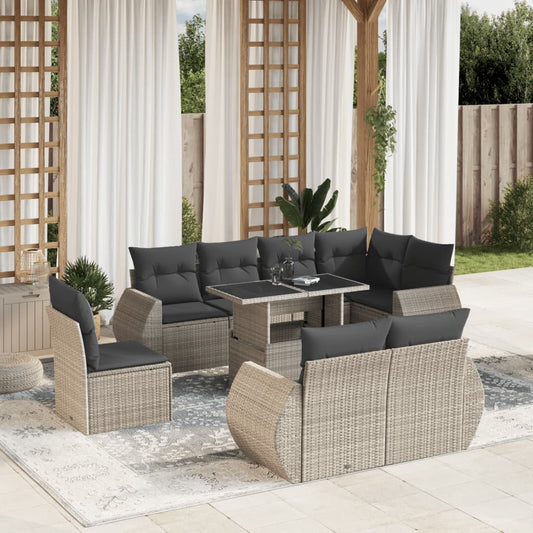 vidaXL Set muebles jardín 9 pzas y cojines ratán sintético gris claro