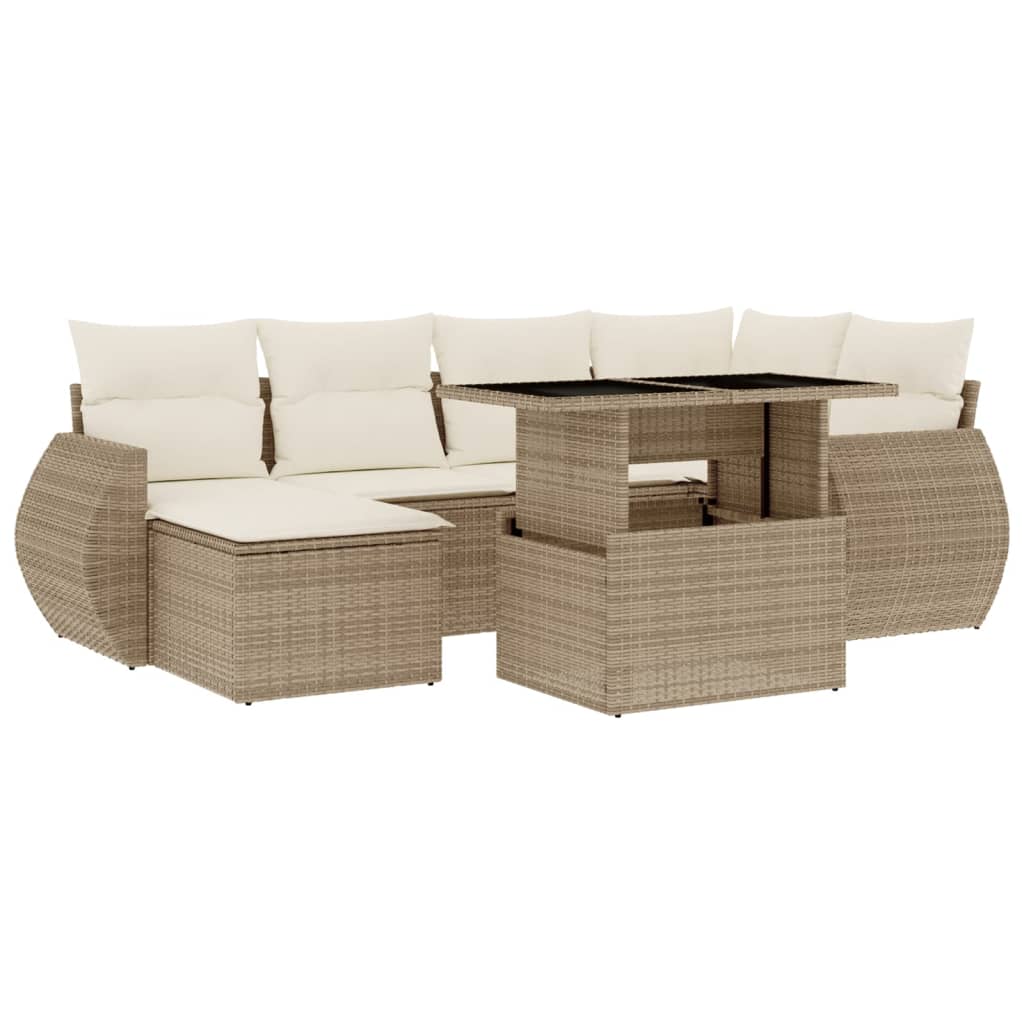 vidaXL Set sofás de jardín 7 piezas y cojines ratán sintético beige