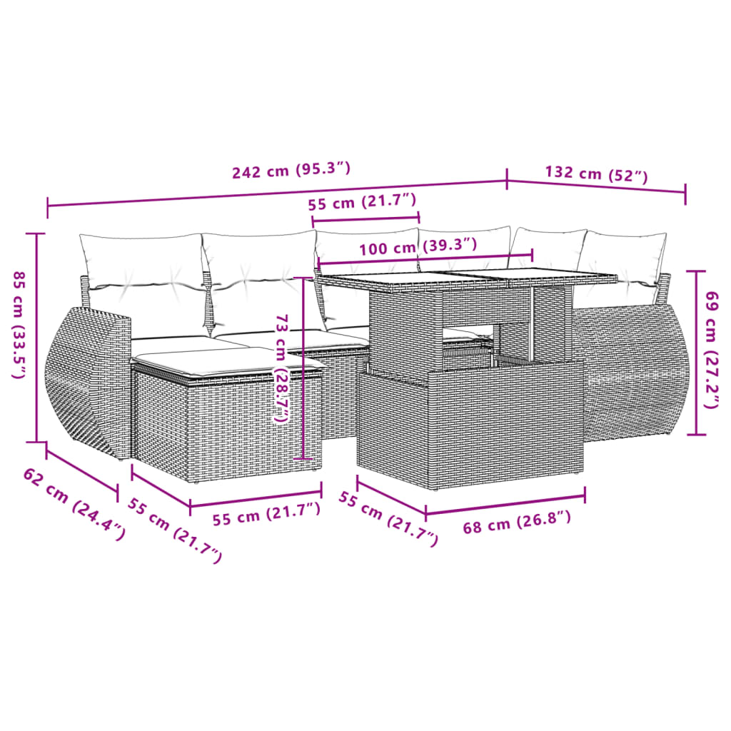 vidaXL Set sofás de jardín 7 piezas y cojines ratán sintético beige