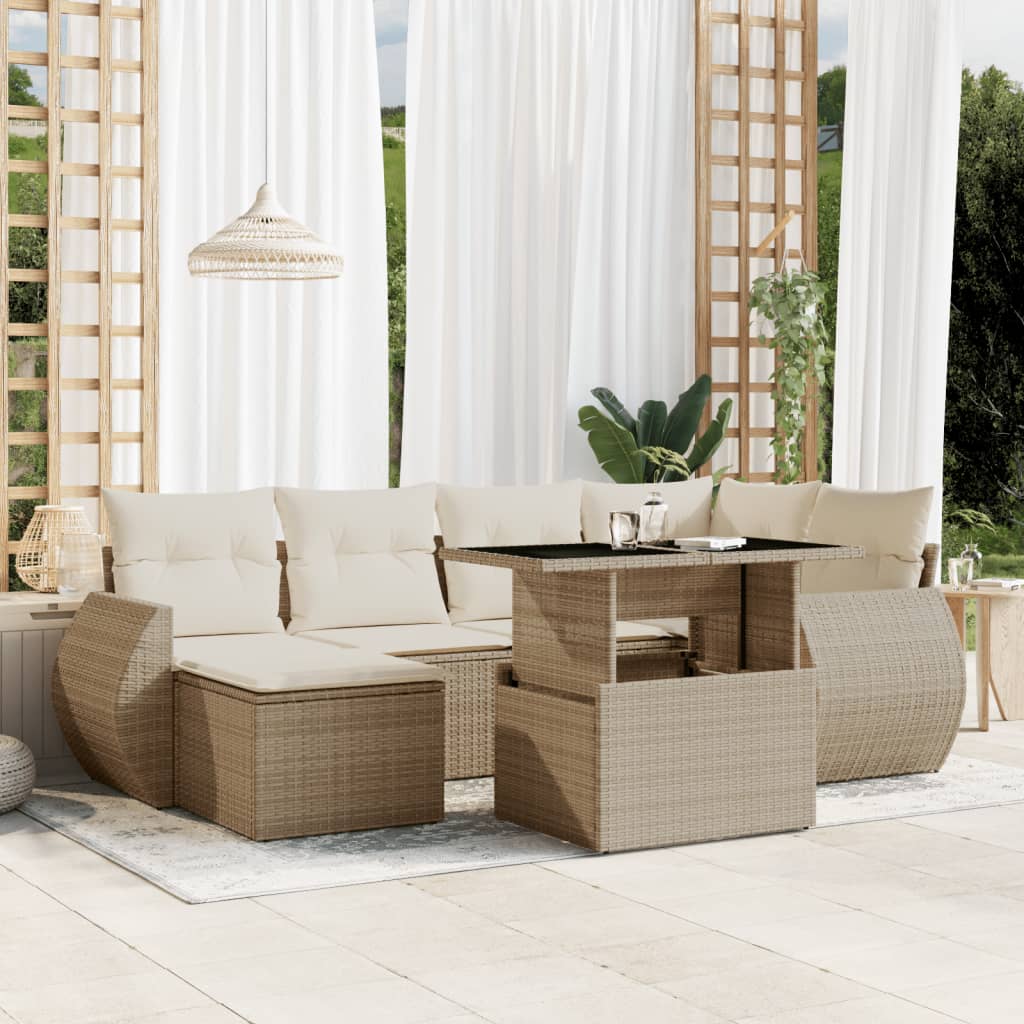 vidaXL Set sofás de jardín 7 piezas y cojines ratán sintético beige