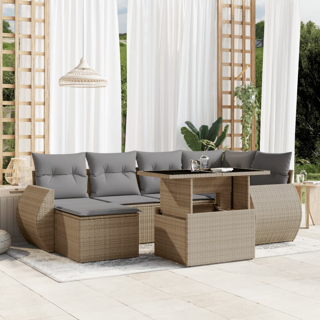 vidaXL Set sofás de jardín 7 piezas y cojines ratán sintético beige