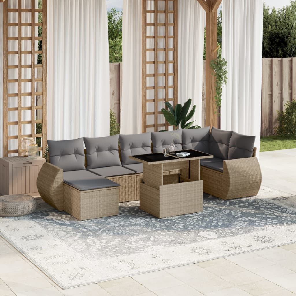 vidaXL Set de sofás de jardín y cojines 8 piezas ratán sintético beige