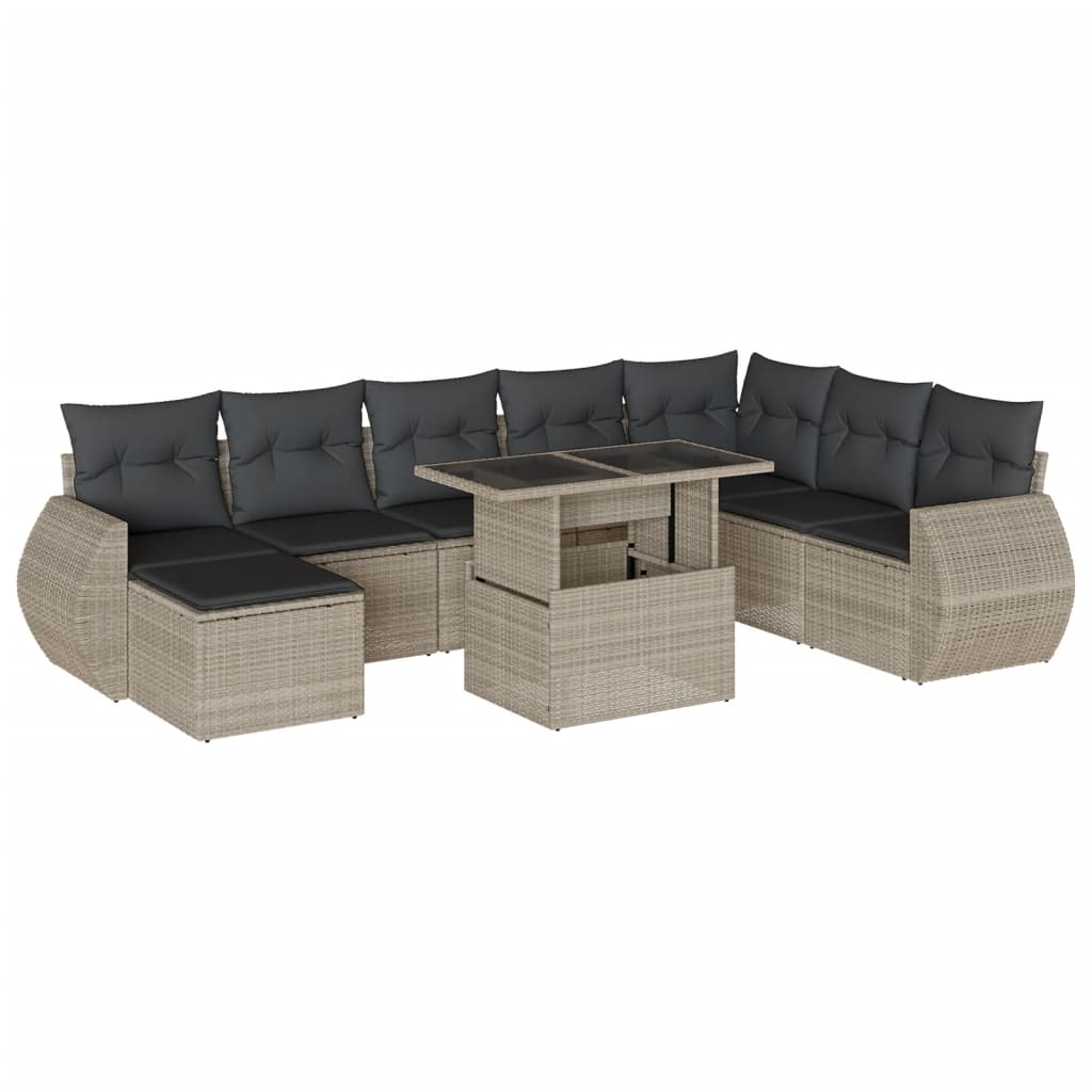 vidaXL Set muebles jardín 9 pzas y cojines ratán sintético gris claro