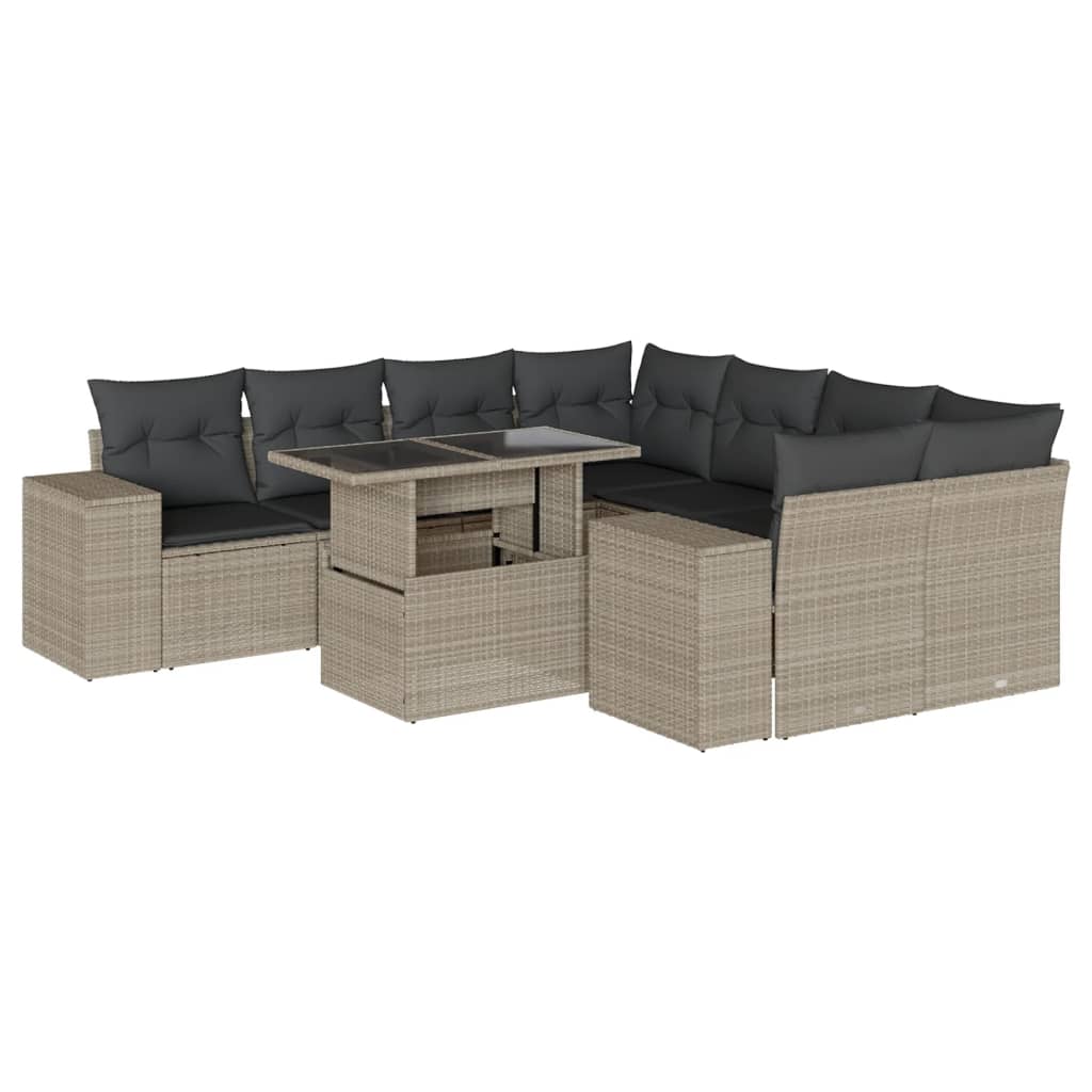 vidaXL Set muebles jardín 9 pzas y cojines ratán sintético gris claro