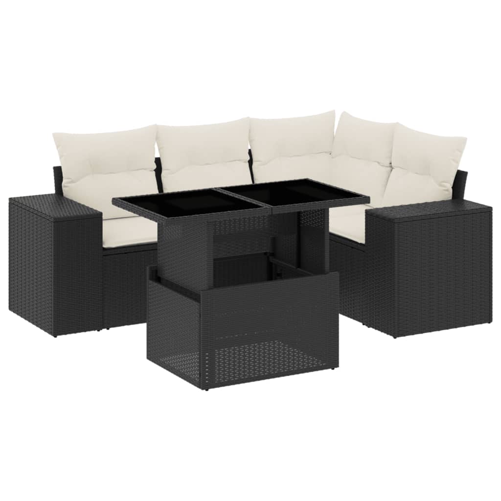 vidaXL Set de muebles de jardín 5 pzas y cojines ratán sintético negro