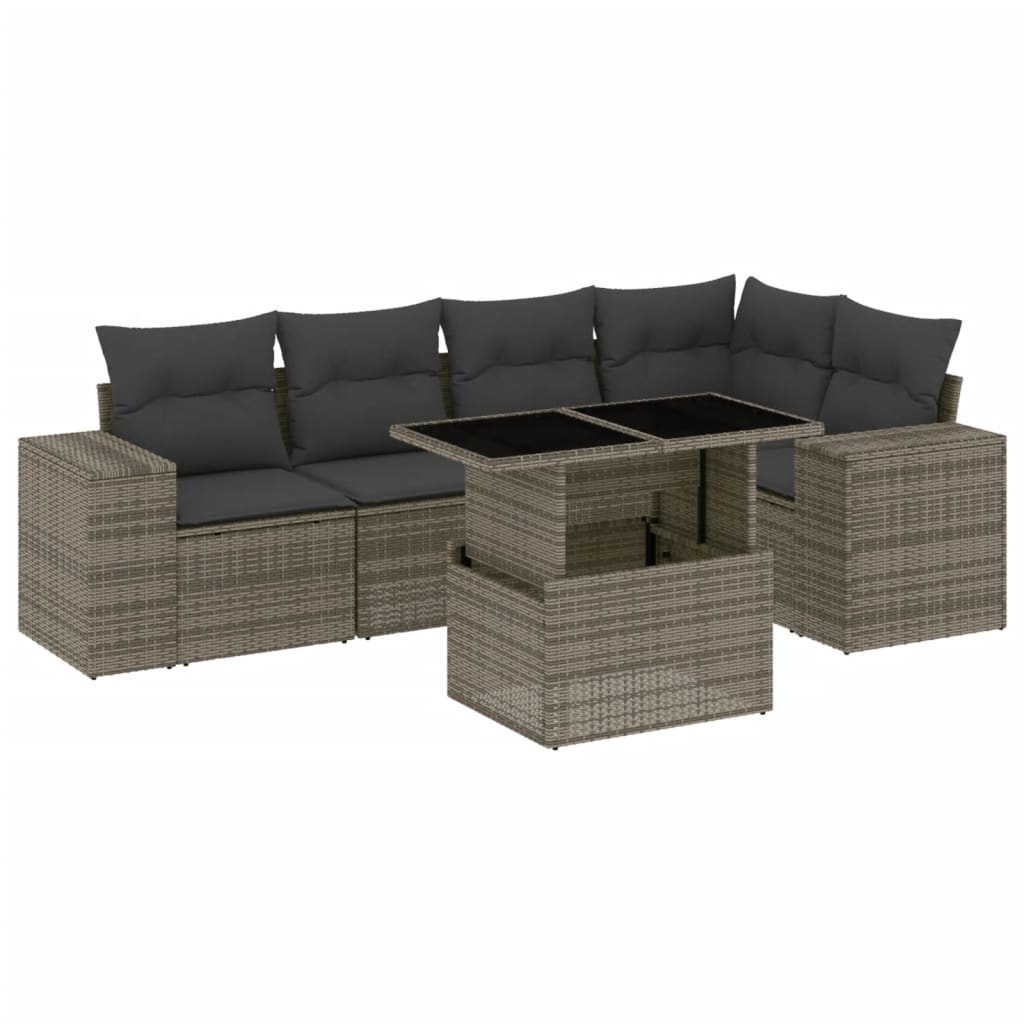 vidaXL Set de muebles de jardín 6 pzas y cojines ratán sintético gris