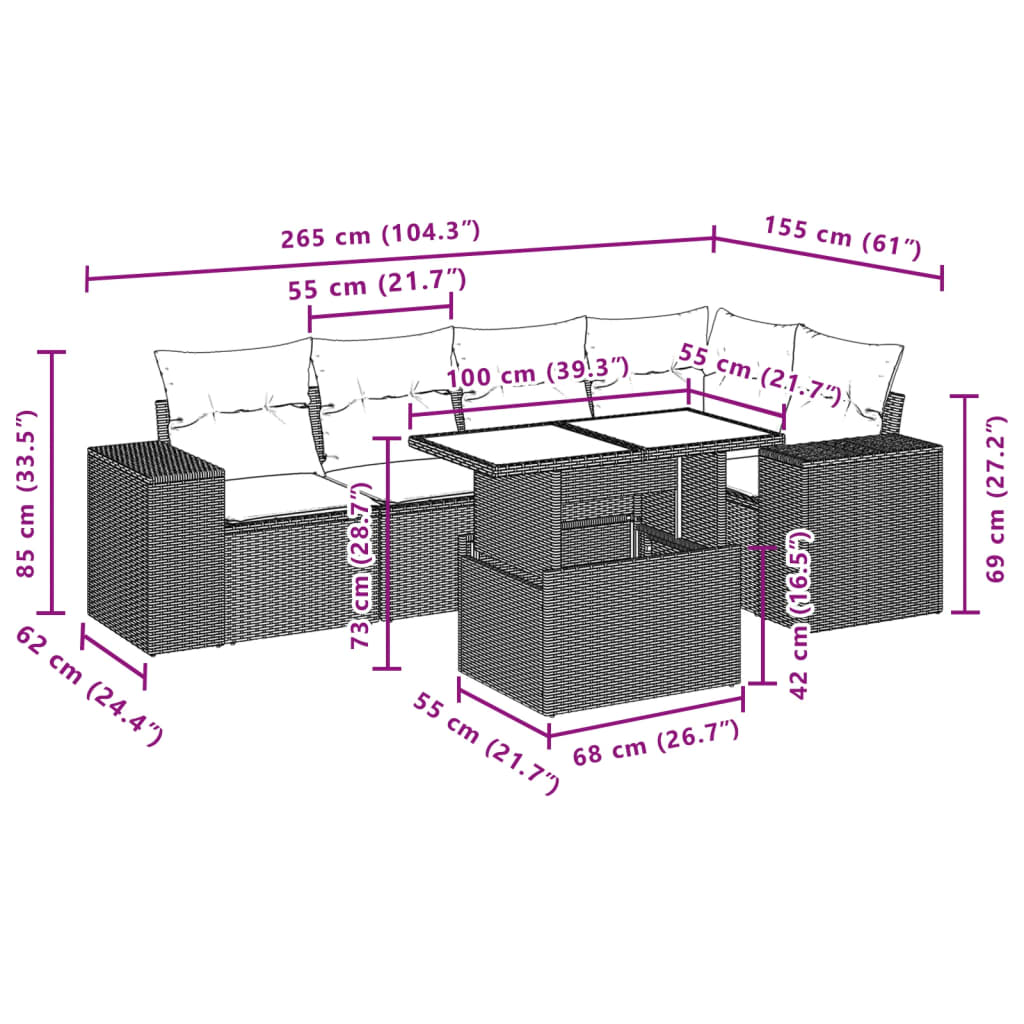 vidaXL Set de muebles de jardín 6 pzas y cojines ratán sintético gris